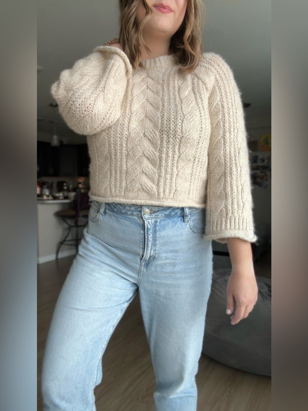 Universal Thread Cream Cable Crewneck Sweater Size XL Cozy Oversized Like New